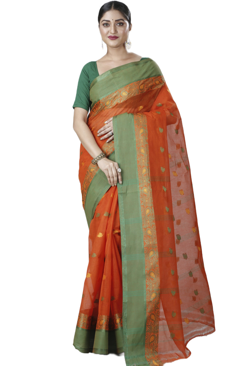 Orange Pure Cotton Srimati Tant Saree (1088)